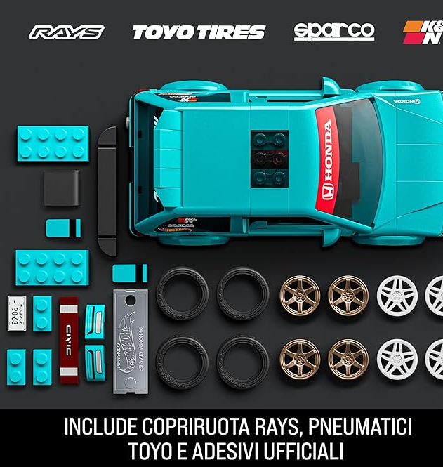 JHF62 - BRICK SHOP X HOT WHEELS - HONDA CIVIC EF CUSTOM '90 - MACCHININA DI MATTONCINI - Immagine 3