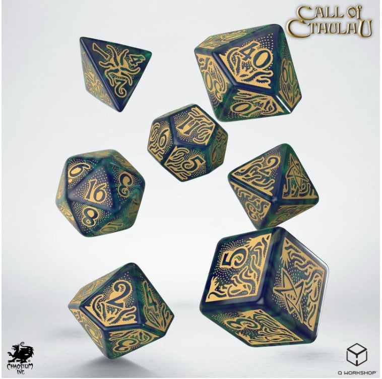 SCTR22 - SET 7 DADI CALL OF CTHULHU 7TH EDITION - BLUE/GREEN & GOLD