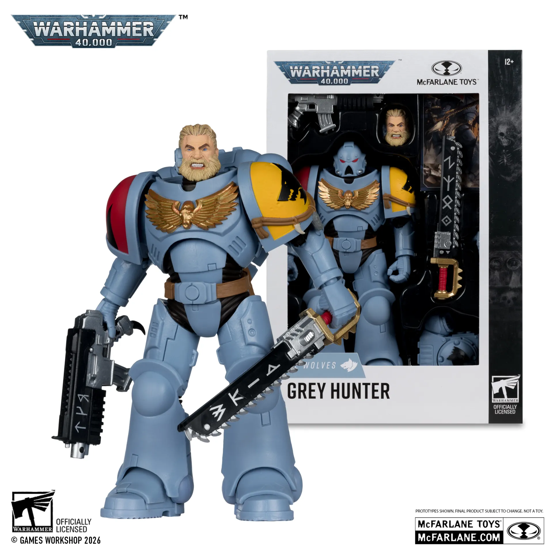 WARHAMMER 40000 FIGURES - SPACE WOLVES GREY HUNTER - ACTION FIGURE 18CM