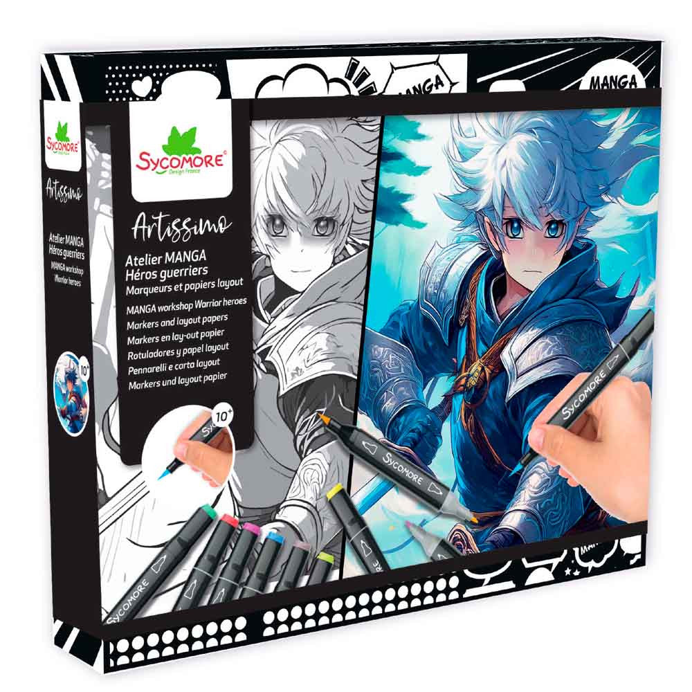 SYCOMORE - A SCUOLA DI MANGA EROI E GUERRIERI - PENNARELLI E FOGLI CON GRIGLIA