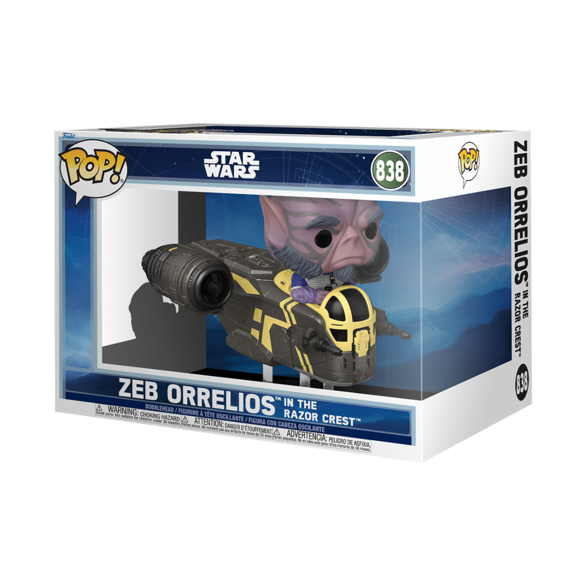 STAR WARS: MANDALORIAN & GROGU (2026) - POP FUNKO RIDE DELUXE VINYL FIGURE 838 ZEB ORRELIOS IN THE RAZOR CREST 15CM