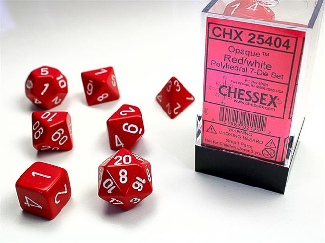 CHX 25404 - SET 7 DADI POLIEDRICI OPACHI - RED W/WHITE