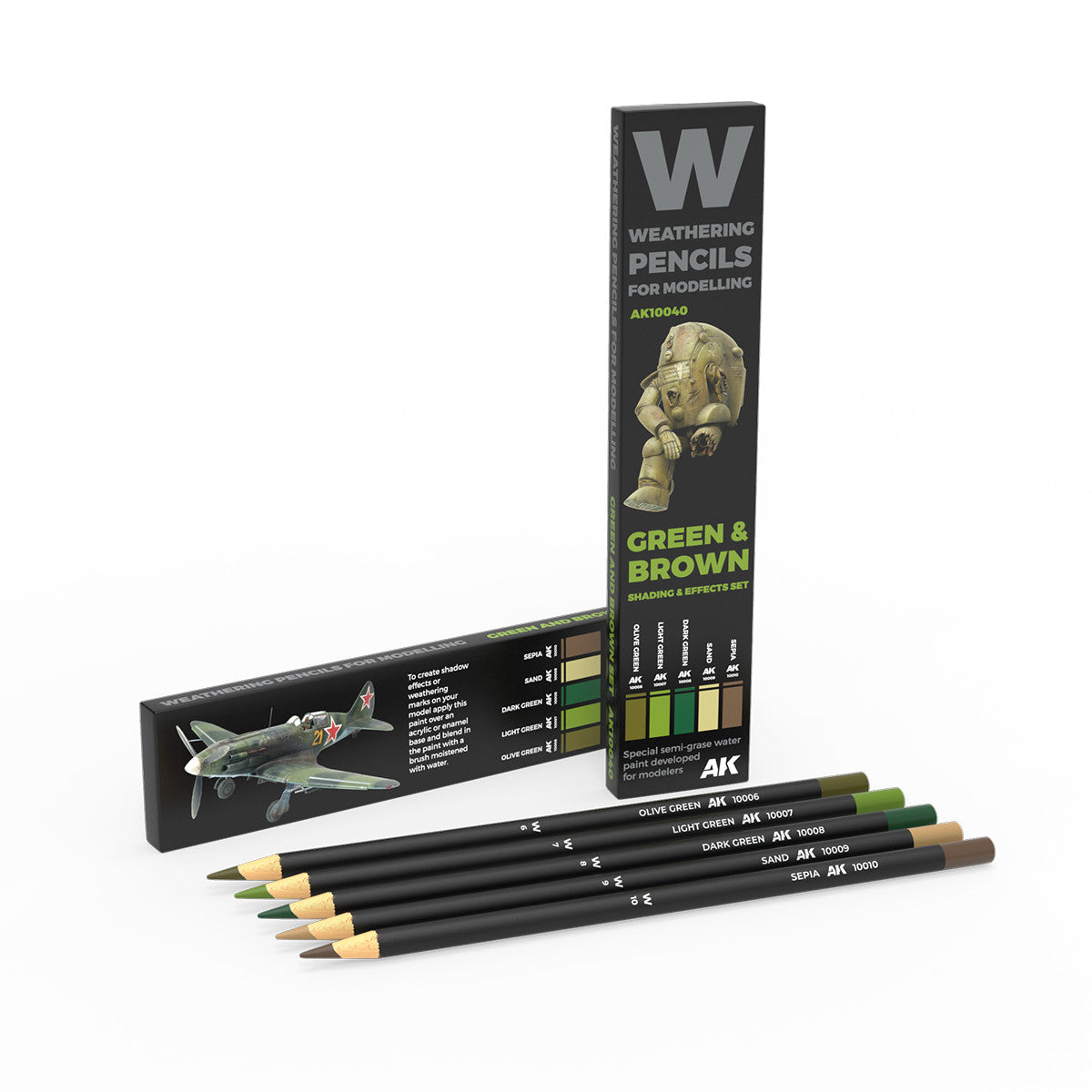 AK10040 - WEATHERING PENCILS - GREEN AND BROWN CAMOUFLAGES - SET DA 5 MATITE