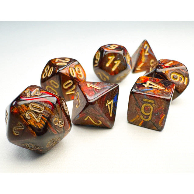 CHX 20419 - SET 7 DADI POLIEDRICI MINI - SCARAB BLUE BLOOD/GOLD