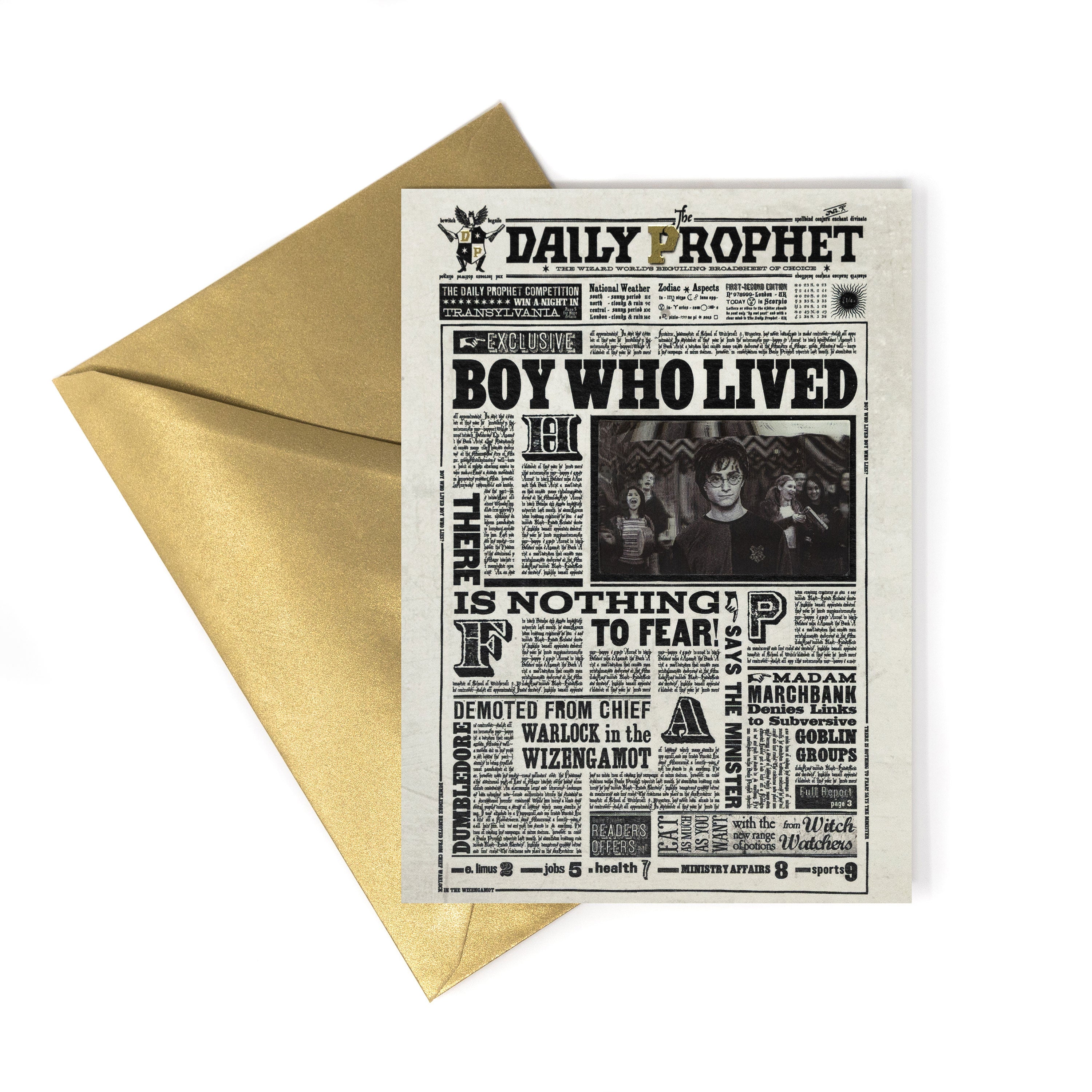 HPCARD47 - HARRY POTTER - THE DAILY PROPHET: 'BOY WHO LIVED' - NOTECARD