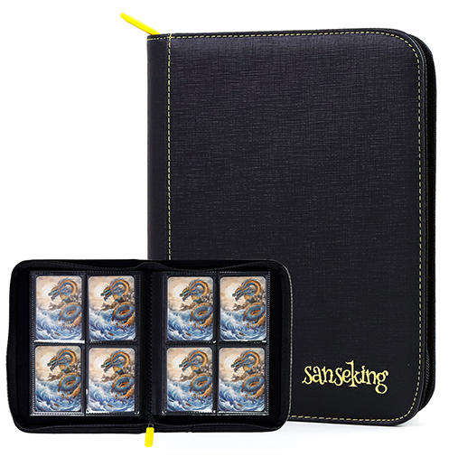 SANSEKING - SIDE LOADING ZIP CARD BINDER - PU LEATHER - 4 POCKETS BINDER - BLACK