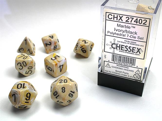 CHX 27402 - SET 7 DADI POLIEDRICI - MARBLE IVORY W/BLACK