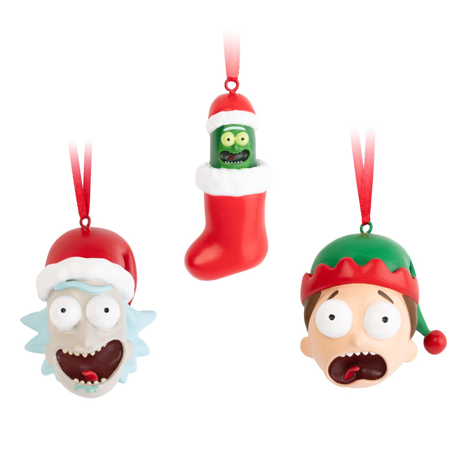 SET3AN06 - RICK E MORTY - SET 3 DECORAZIONI DI NATALE: RICK, MORTY E RICK CETRIOLO
