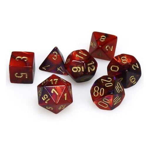 CHX 20626 - SET 7 DADI POLIEDRICI GEMINI - PURPLE-RED/GOLD