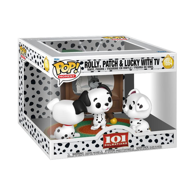 DISNEY: 101 DALMATIANS - POP FUNKO MOMENT VINYL FIGURE 1664 ROLLY, PATCH & LUCKY W/TV 9CM