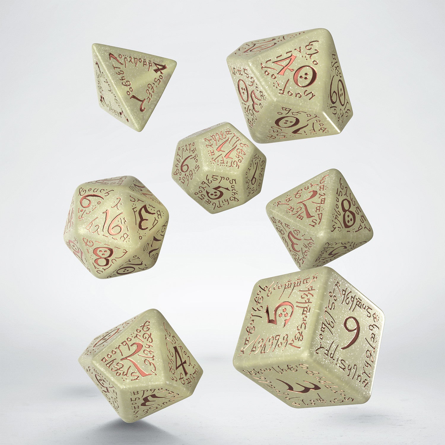 SJELV01 - JUMBO ELVISH DICE SET - ELVISH SHIMMERING BEIGE & COPPER