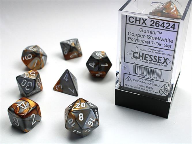 CHX 26424 - SET 7 DADI POLIEDRICI GEMINI - COPPER-STEEL W/WHITE