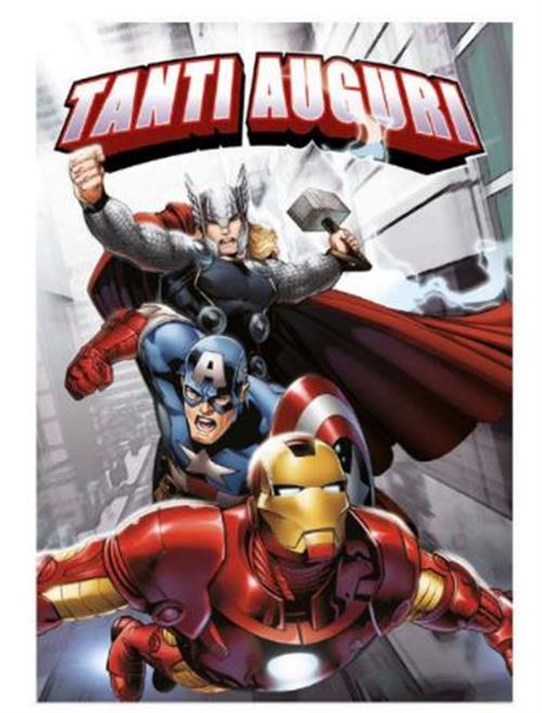 TB14 - MARVEL - BIGLIETTO AUGURI (COMPLEANNO) - 11.8X16.8 - AVENGERS (THOR, CAPTAIN AMERICA E IRON MAN)