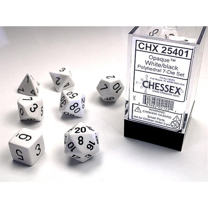 CHX 25401 - SET 7 DADI POLIEDRICI OPACHI - WHITE W/BLACK
