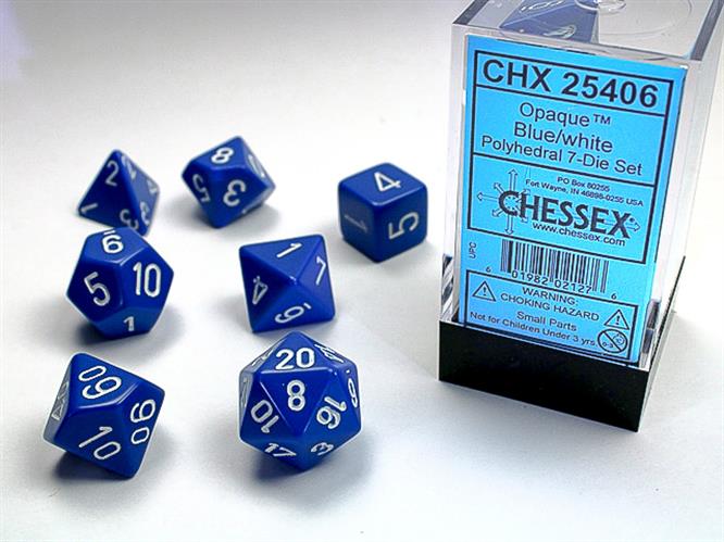 CHX 25406 - SET 7 DADI POLIEDRICI OPACHI - BLUE W/WHITE