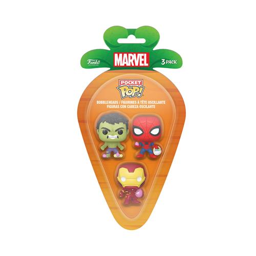 MARVEL - CARROT POCKET POP VINYL FIGURE -3-PACK SPIDER-MAN/IRON MAN/HULK