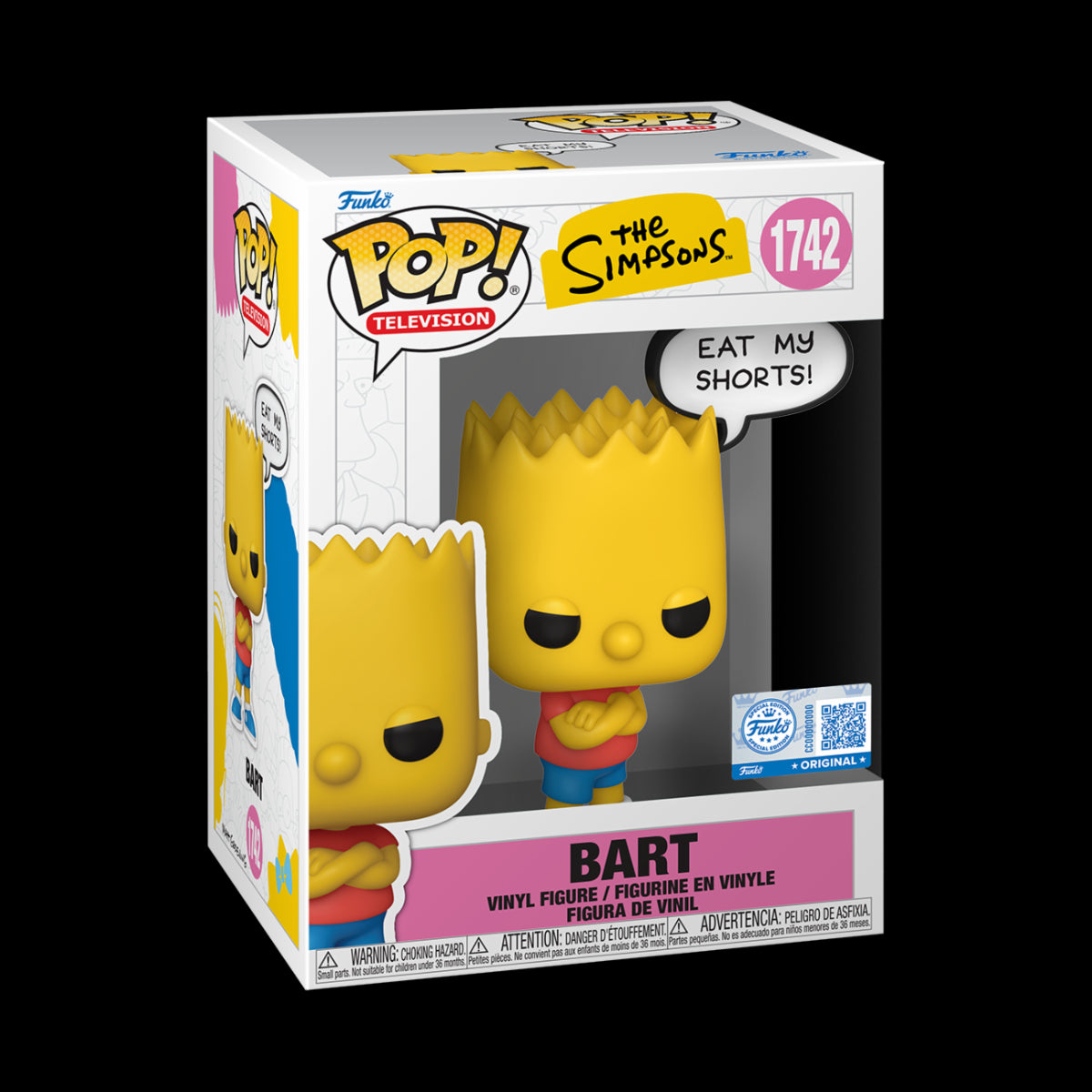 THE SIMPSONS - POP FUNKO VINYL FIGURE 1742 BART (EAT MY SHORTS) 9CM
