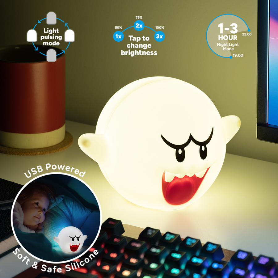 PP13137NN - SUPER MARIO - BOO SQUISHYGLO SILICONE LIGHT RECHARGEABLE