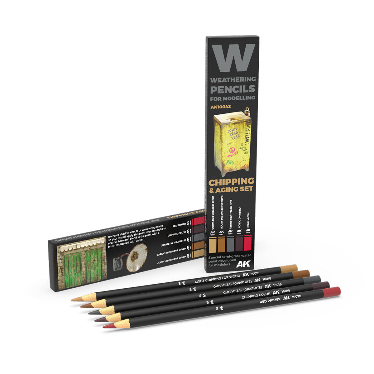 AK10042 - WEATHERING PENCILS - CHIPPING & AGING SET - SET DA 5 MATITE