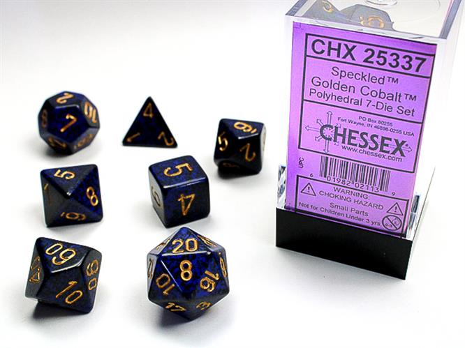 CHX 25337 - SET 7 DADI POLIEDRICI PUNTINATI - GOLDEN COBALT