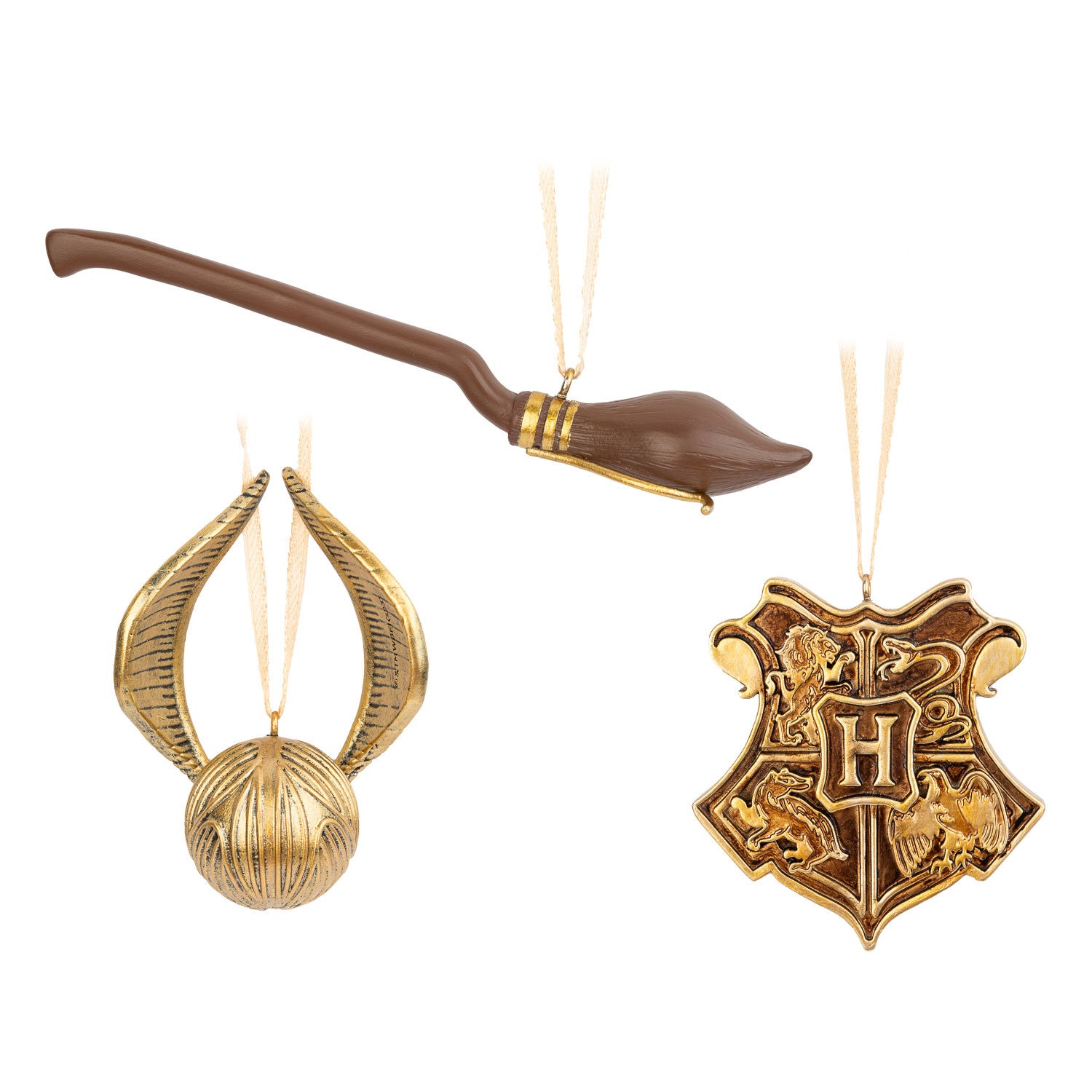 SET3AN04 - HARRY POTTER - SET 3 DECORAZIONI DI NATALE - BOCCINO D'ORO, NIMBUS2000 E STEMMA HOGWARTS