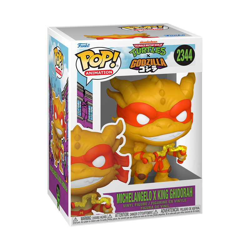 TMNT X GODZILLA - POP FUNKO VINYL FIGURE 2344 MICHELANGELO X KING GHIDORAH 9CM