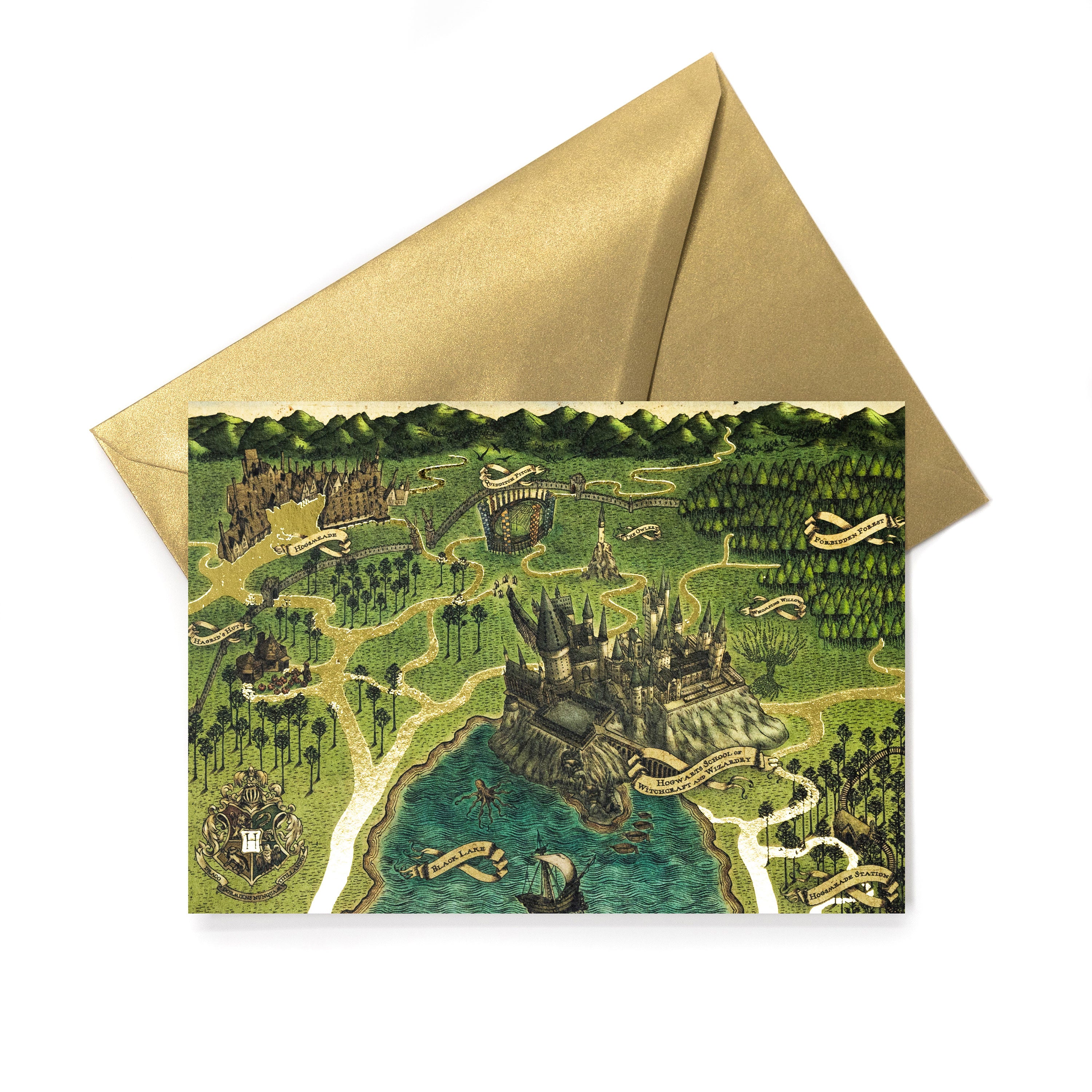 HPCARD57 - HARRY POTTER - HOGWARTS: MAP OF HOGWARTS SCHOOL OF WITCHCRAFT & WIZARDRY - NOTECARD