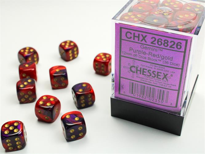 CHX 26826 - SET 36 DADI 6 FACCE 12 MM GEMINI - PURPLE-RED W/GOLD