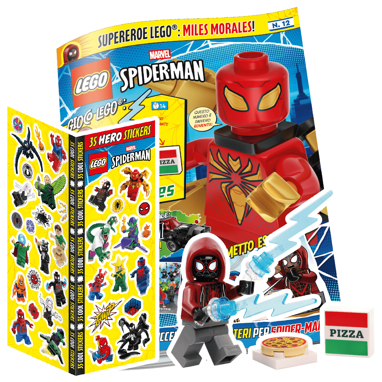 LEGO SPIDER-MAN N.12 - MILES MORALES + PIZZA + 35 STICKERS