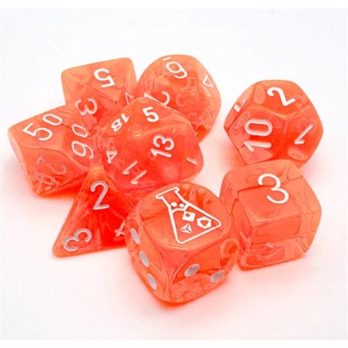 CHX 30060 - SET 7 DADI POLIEDRICI - TRANSLUCENT NEON ORANGE/WHITE