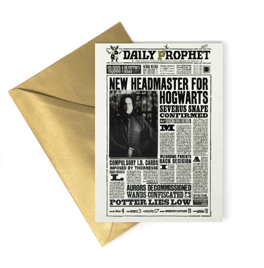 HPCARD14 - HARRY POTTER - THE DAILY PROPHET: 'NEW HEADMASTER FOR HOGWARTS' - NOTECARD